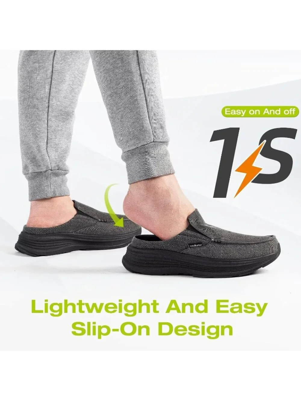 OrthoComfoot Men's Black Rubber Slip On Loafer Comfortable Non-Slip Casual Shoes